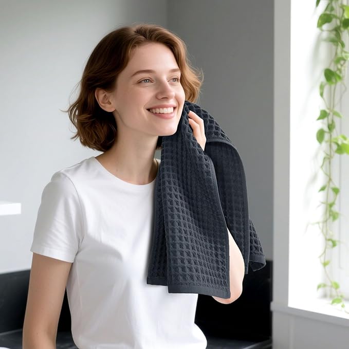 Jacquotha Waffle Hand Towels for Bathroom 5-Piece – Cotton Quick Dry Lint Free