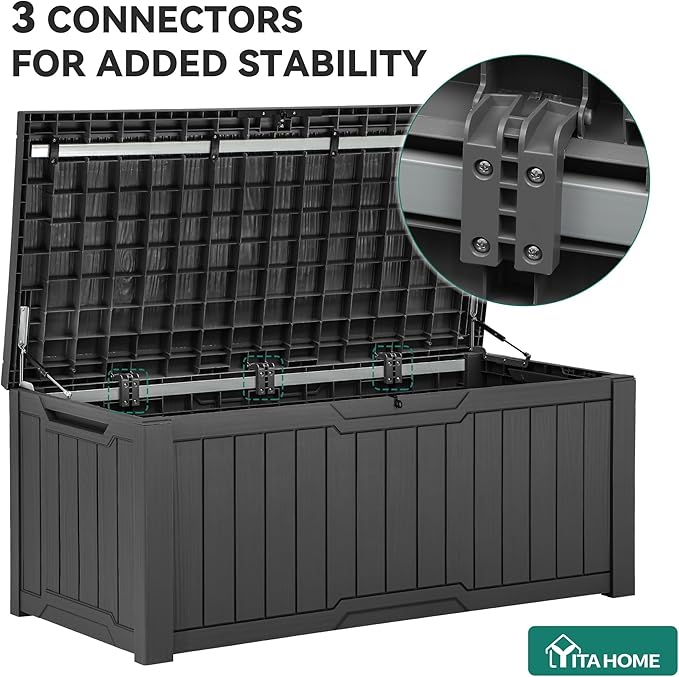 YITAHOME 120 Gallon Outdoor Storage Deck Box, Large Resin Patio Storage for Outdoor Pillows, Garden Tools and Pool Supplies, Waterproof, Lockable, (Dark Grey)