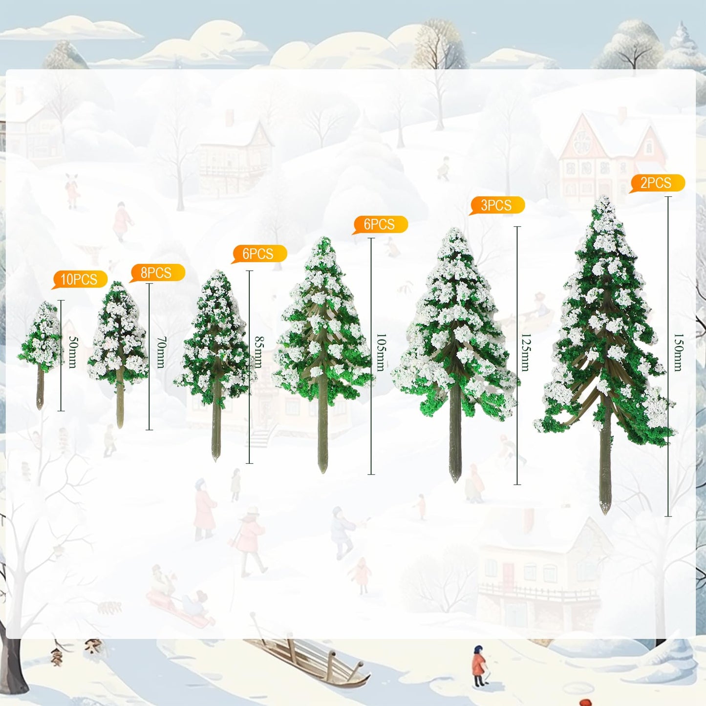 Skylety 35 Pieces Model Trees 6.3-1.2 Inch Mixed Miniature Trees Diorama Supplies Fake Plants Train Scenery Landscape Christmas Village Architecture DIY Crafts(Green,Snowy Cedar)