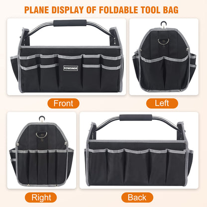 Kowsinde 16 Inch Tool Bag, Electrician Tool Bag, Open Top Tool Bags, 26 Pockets Can Hold Many Tools, Steel Handle and Removable Shoulder Strap