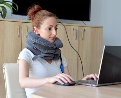 Pinched Nerve Neck Stretcher Cervical Traction Device for Home Pain Treatment | Inflatable Spinal Decompression Collar Unit Muscle Strain Injury Relief | Herniated Disc Problems Remedy Kit (Gray)