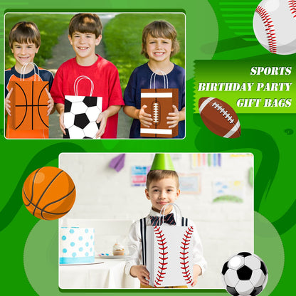 TaoBary 24 Pieces Sports Party Favor Bags Soccer Baseball Goodie Gift Bag with Handles for Football Basketball Baseball Sports Birthday Baby Shower Party Supplies Decoration