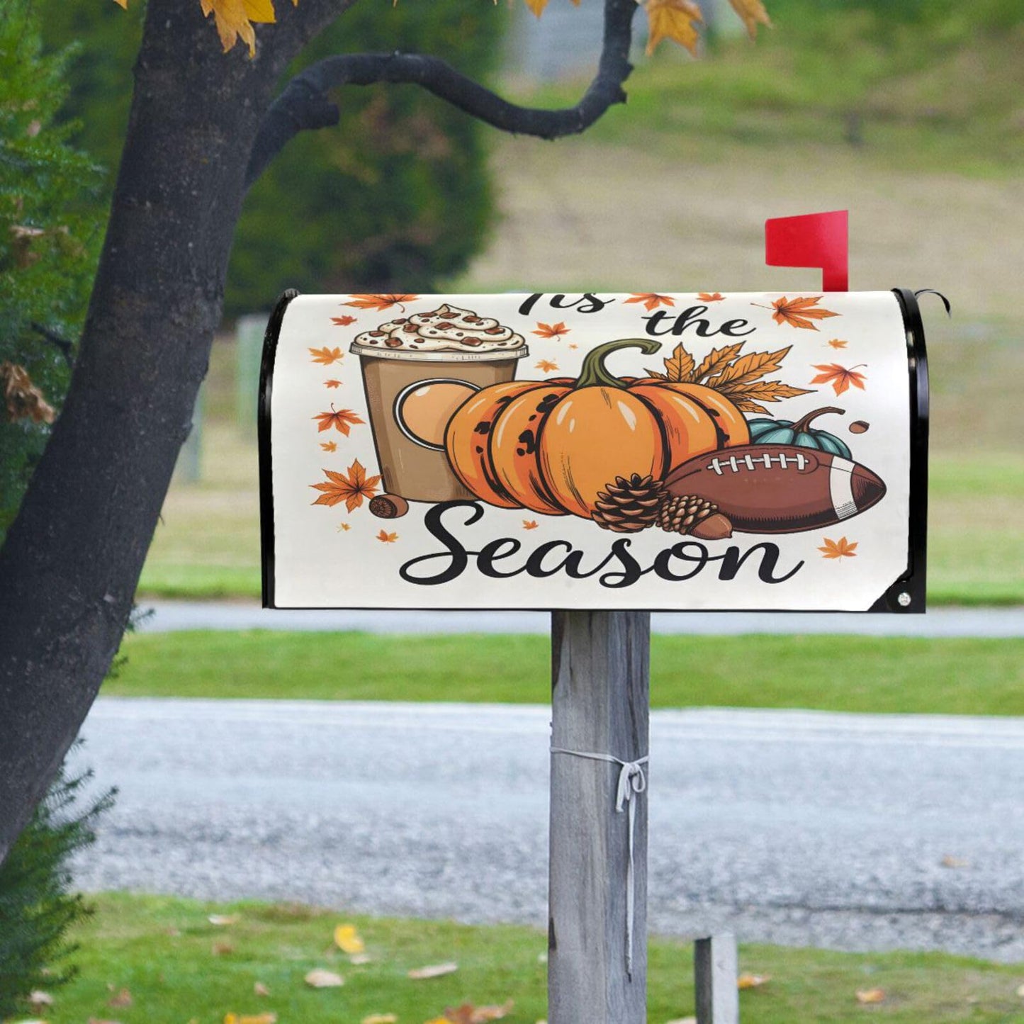 Fall Autumn Maple Leaf Pumpkin Football Magnetic Mailbox Cover MailWraps Garden Yard Home Decor for Outside Standard Size-18"x 20.8"