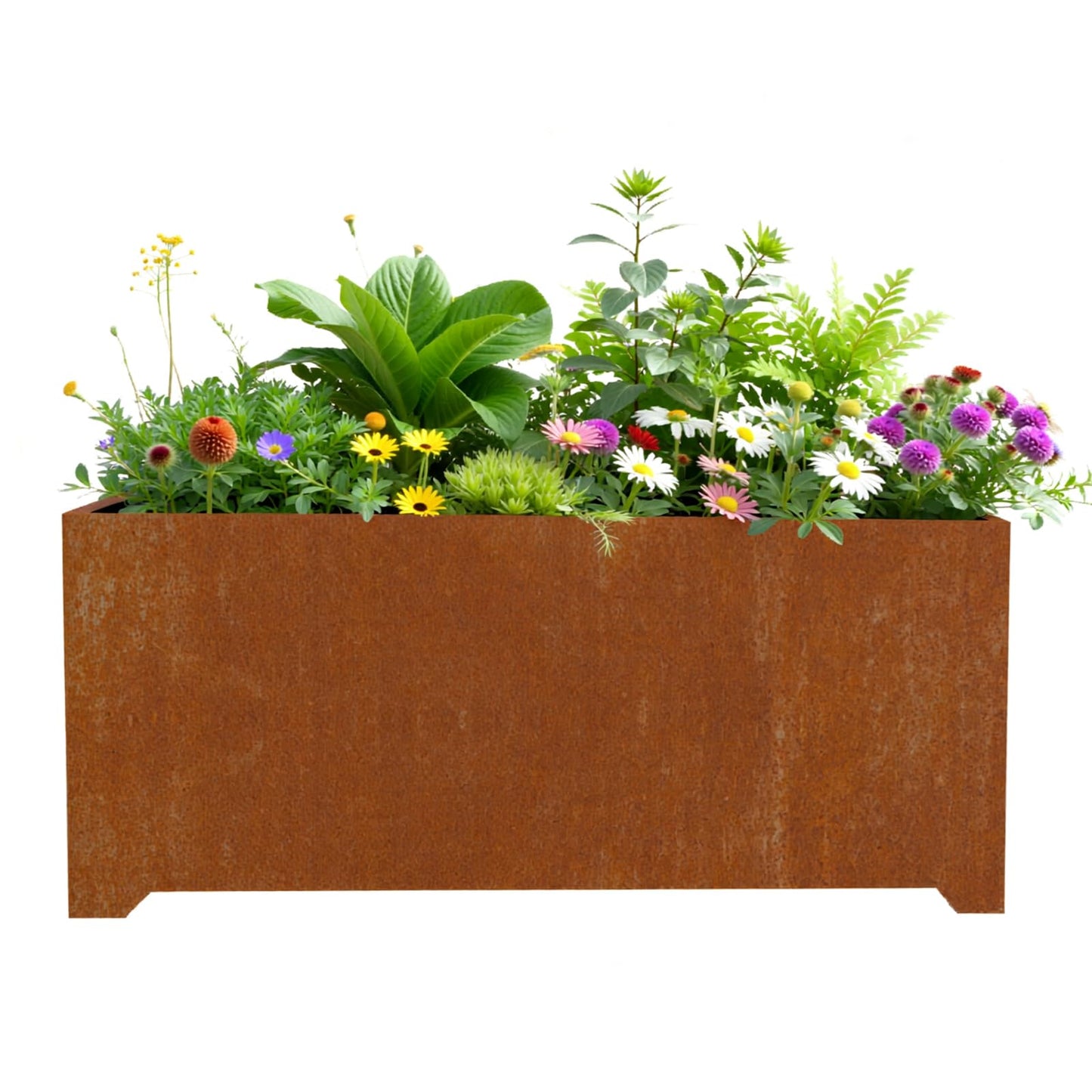 Metal Planter Box, Large Outdoor Rectangle Planters with 6 Drainage Holes & Raised Bottom, Co rten Steel Planter for Patio, Garden, Porch, 36" L x 15" W x 15" H