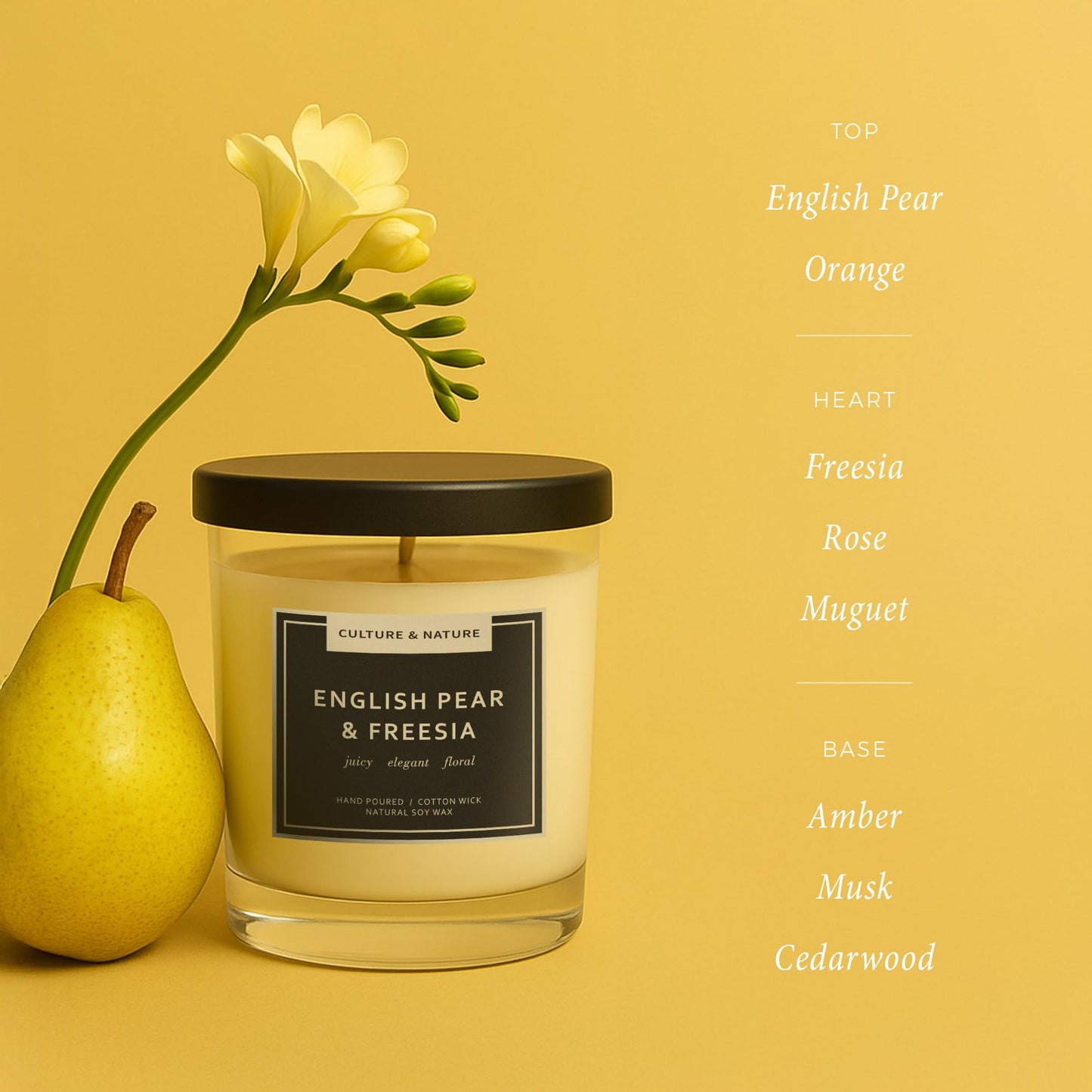 CULTURE & NATURE Natural Soy Wax Candle 7oz English Pear & Freesia Scented