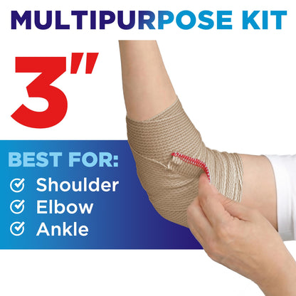 High-Performance Elastic Bandage Wrap - 6 Pack (2x2in, 2x3in, 2x4in) - Self-Closing Strong Compression Bandage Wrap for Leg, Ankles, Wrists, and Knees - for First Aid Kit and After Surgery Recovery