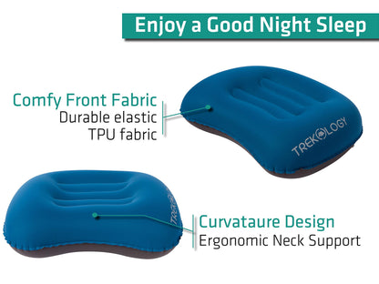 TREKOLOGY Ultralight Inflating Travel/Camping Pillows - Compressible, Compact, Inflatable, Comfortable, Ergonomic Pillow for Neck & Lumbar Support and a Good Night Sleep while Camp, Backpacking
