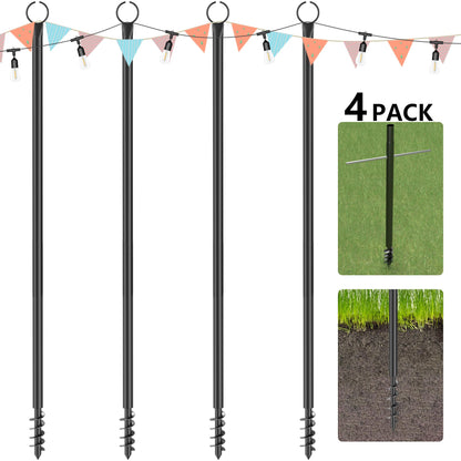 Espird String Light Poles for Outside 4 Pack, 10.5 Feet Outdoor String Lights Poles for String Lights, Backyard Patio Light Poles for Bistro Party Wedding, Metal Outdoor String Light Pole