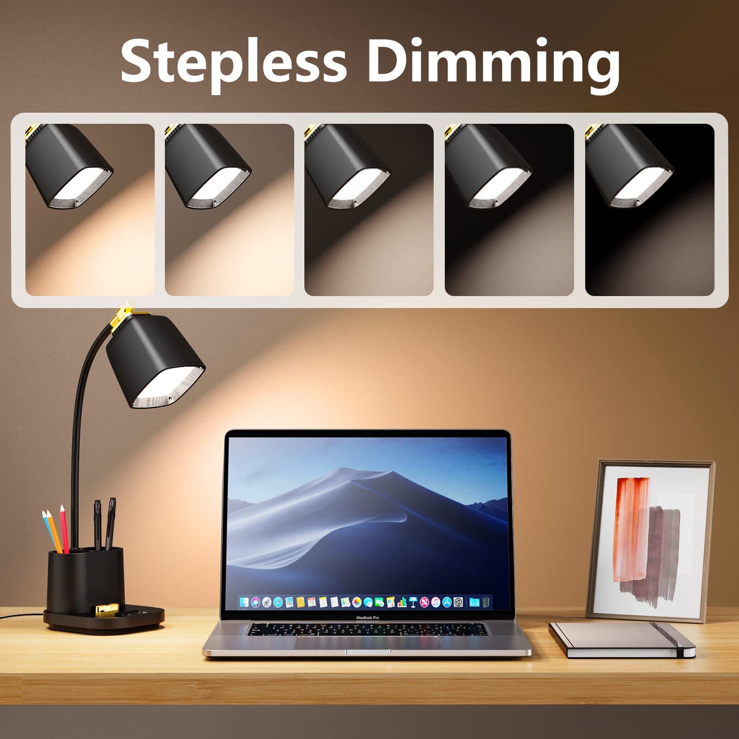 GONDSILY LED Desk Lamp with USB Charging Port Touch Control 3 Color Modes, Stepless Dimming,Eye-Caring LED Table Lamp for Home,Office,Bedroom,Reading,Work,Study, 5V, 2.4A