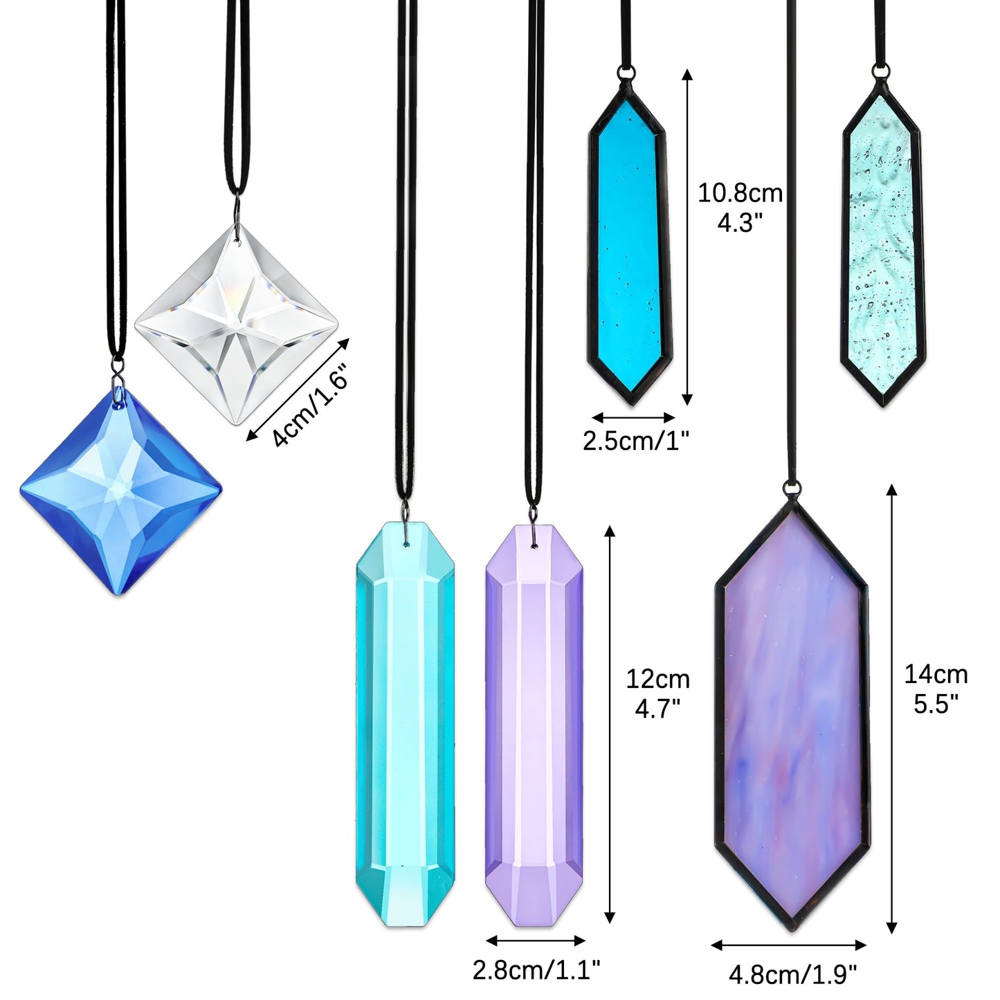 HDCRYSTALGIFTS Set 7 Crystal Blue Dreams Sun Catchers Window Hanging Ornaments Stained Glass Suncatchers Kit for Window Indoor Home Garden Decor