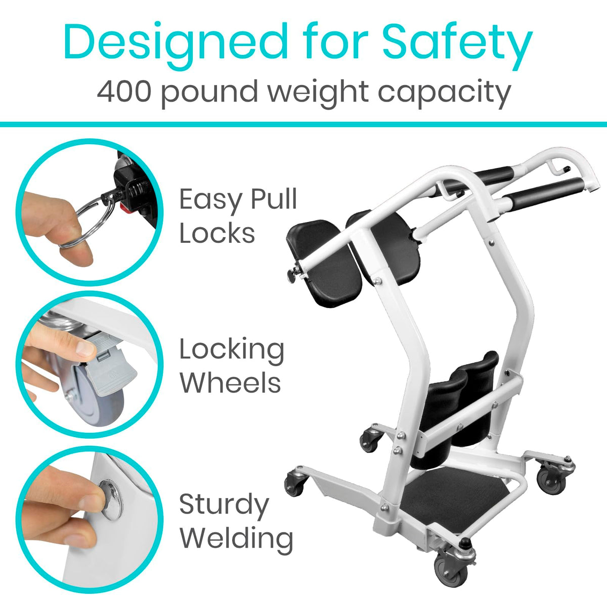 Vive Mobility Sit to Stand Patient Lift for Handicapped - Stand Assist Lift Aid for Home Care Use - Elderly Lift Assist Transfer Device - Transport Chair Stand Assist for Seniors, Adults & Disabled