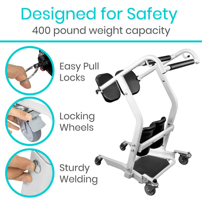 Vive Mobility Sit to Stand Patient Lift for Handicapped - Stand Assist Lift Aid for Home Care Use - Elderly Lift Assist Transfer Device - Transport Chair Stand Assist for Seniors, Adults & Disabled