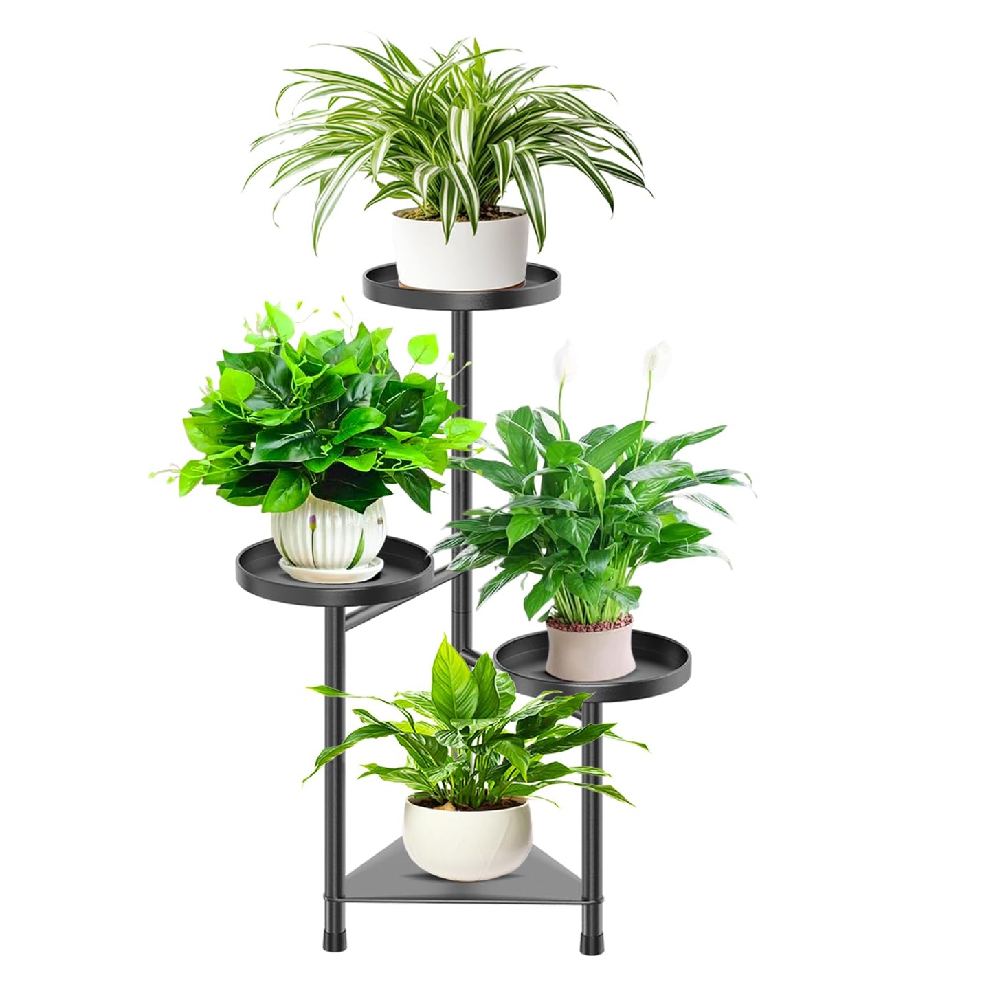KHayRovies 4 Tier Plant Stand Indoor Flower Shelf, Metal Flower Pot Stands for Indoor Plants, Black Corner Tall Plant Display Holder for Patio Garden Living Room Balcony Bedroom