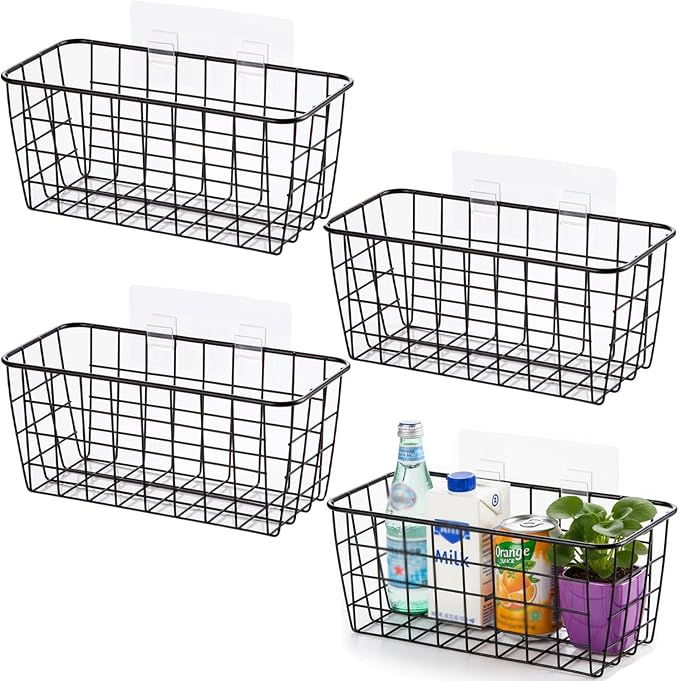 Hanging Kitchen Baskets Adhesive Sturdy Wire Storage Baskets