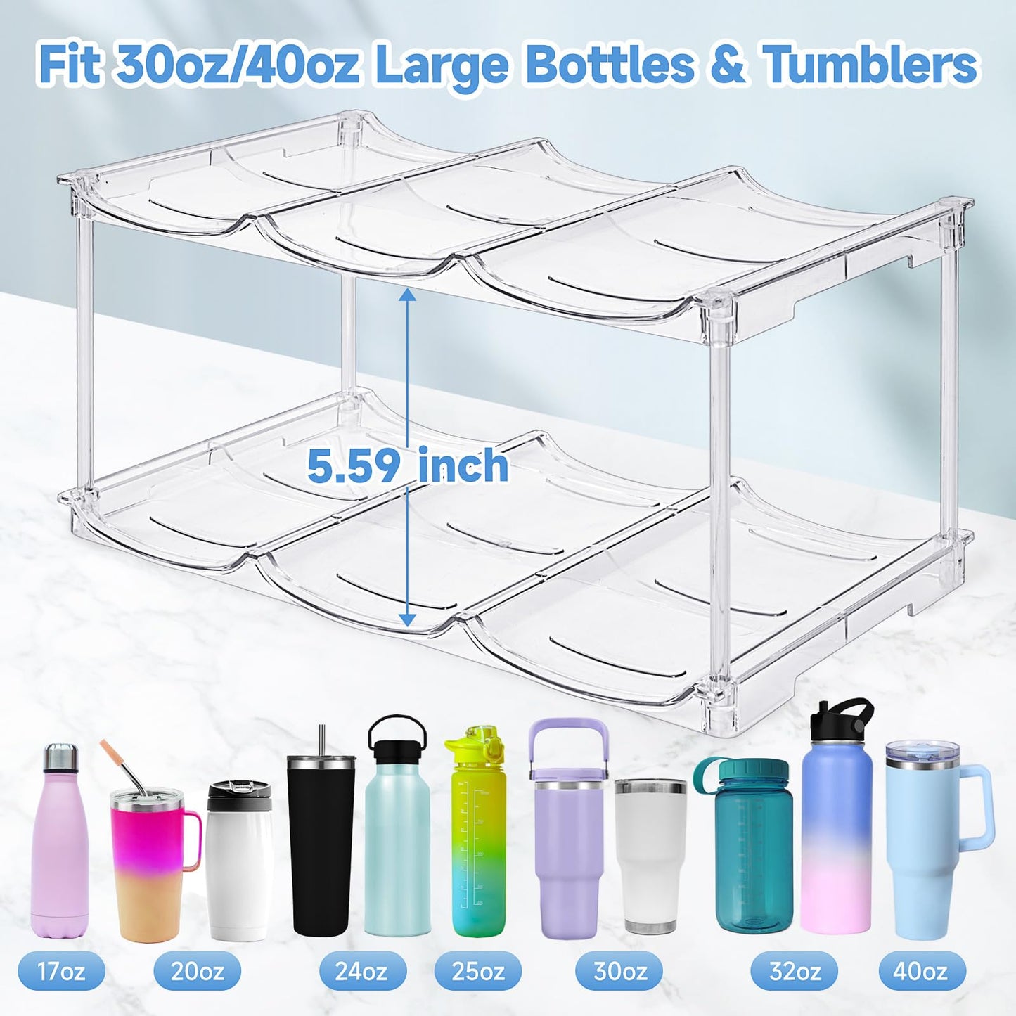 Stackable Water Bottle Organizer for Stanley 40 oz Tumbler, Water Bottle Holder for Cabinet, Pantry Kitchen Organizers and Storage for Stanley Cup Accessories, Tumbler Organizer and Wine Rack, 3Pack