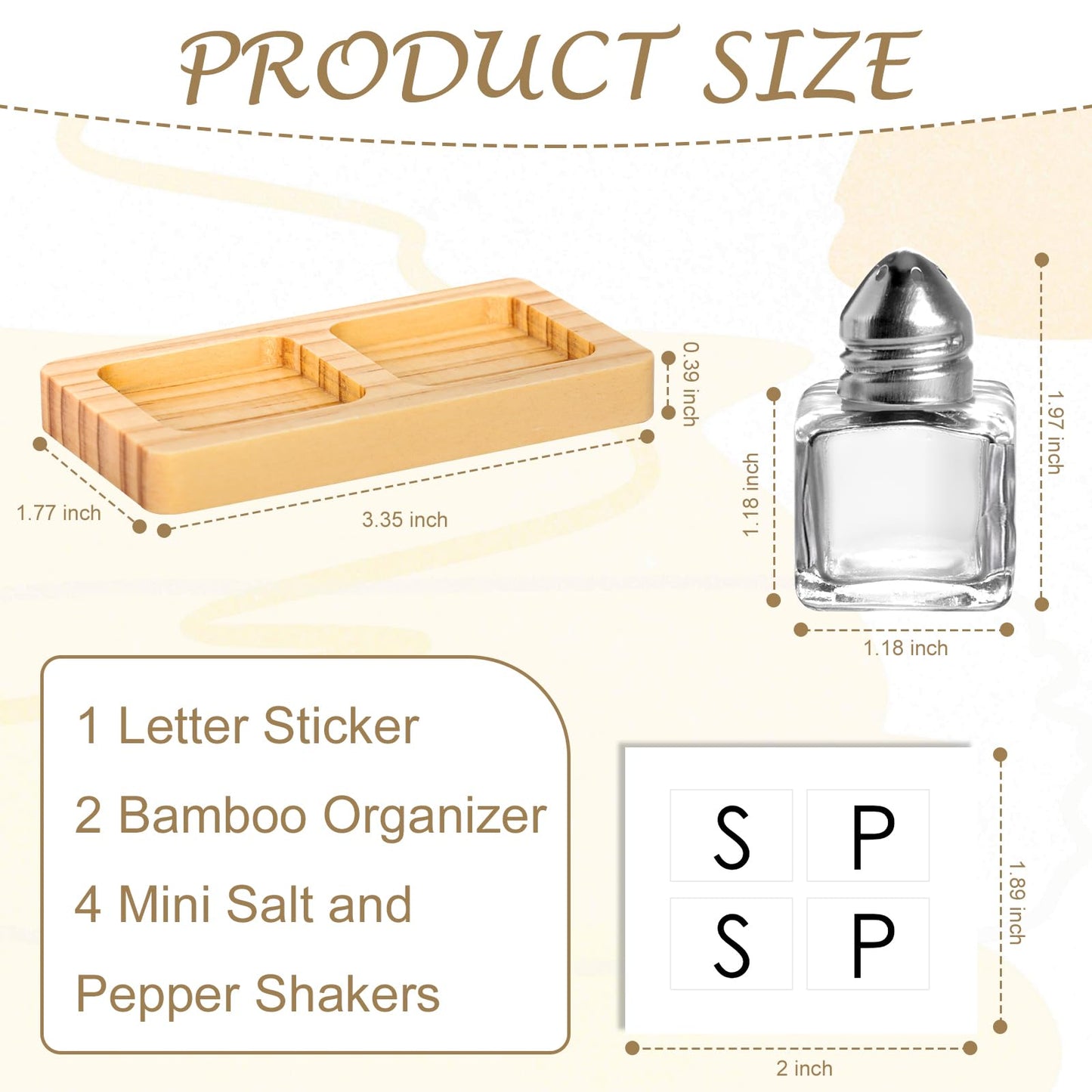 4 Pcs Mini Salt and Pepper Shakers Set with 2 Wood Organizer Tray Sticker 0.5 oz Small Glass Salt and Pepper Shakers Bulk Tiny Individual Salt and Pepper Shakers Cube Spice Jars for Travel Party
