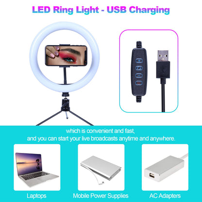AGM 10” LED Ring Light with Tripod Stand & Phone Holder 3 Light Modes & 10 Brightness Level for Video/Photography/Live Streaming