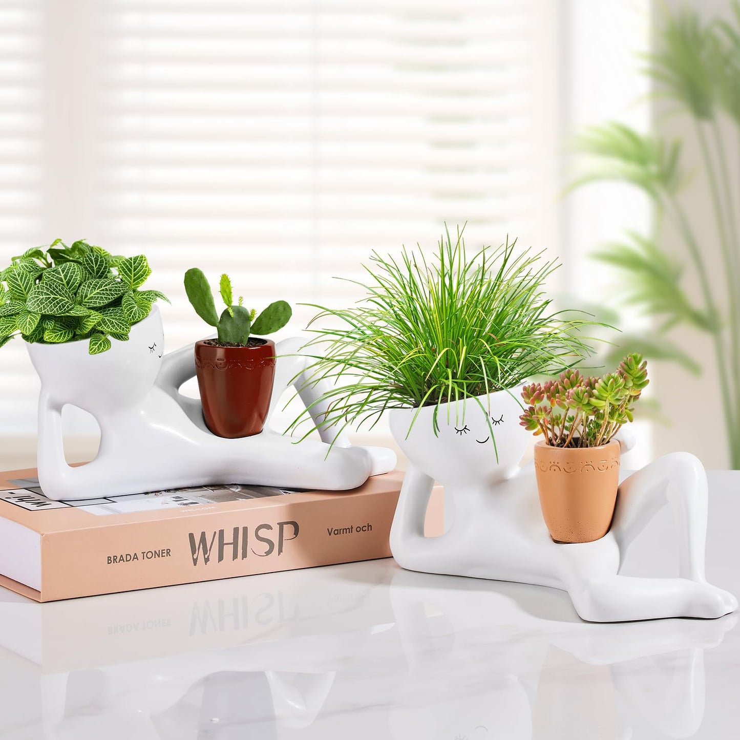 Sederikun Face Planters Head, Funny Succulent Garden Pots,Cute Planters for Indoor Plants, Double Flower Pot with Drainage for Plant Lovers Gift (red)