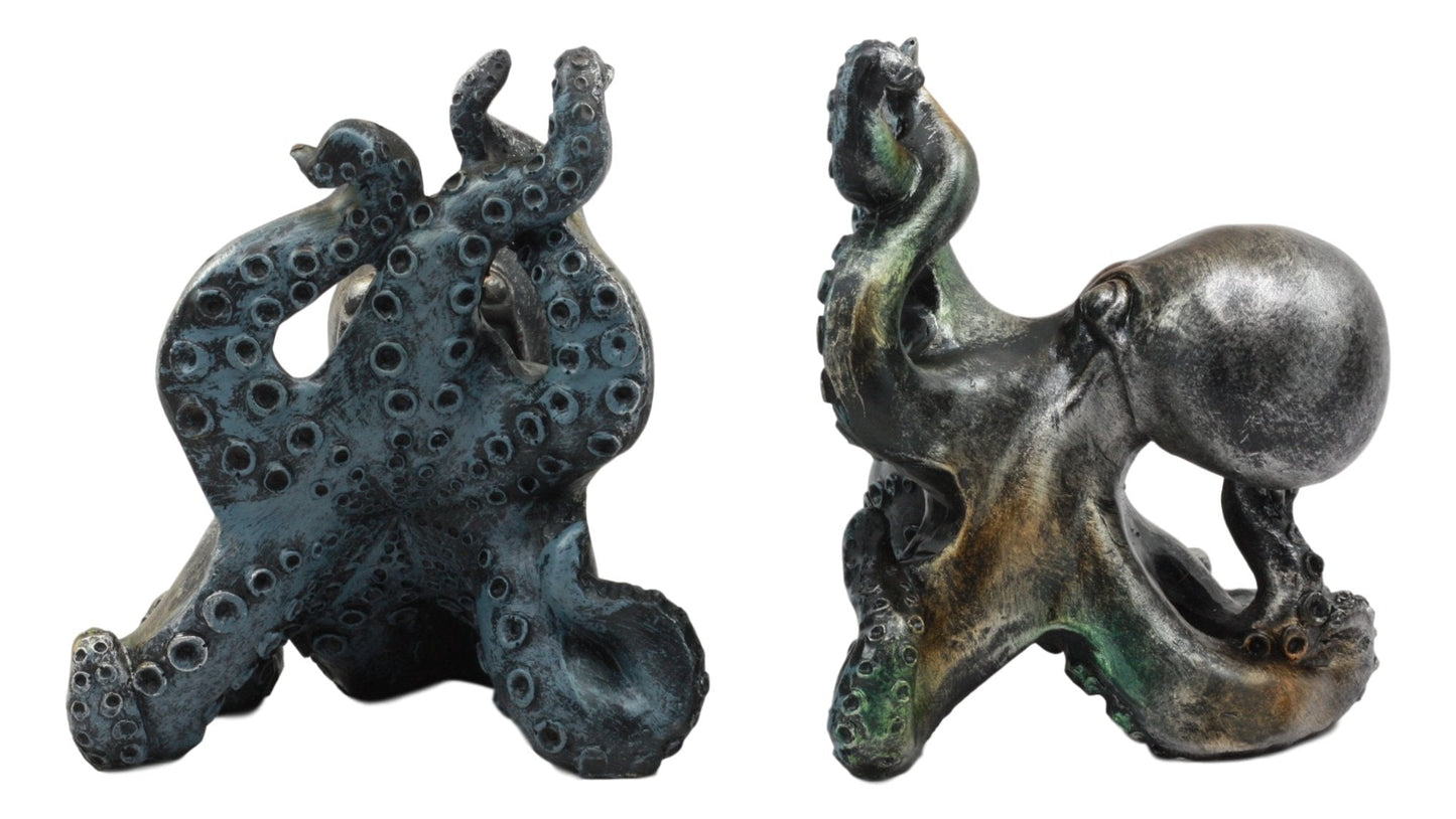 Ebros Nautical Coastal Sea Monster Octopus Bookends Set Statue in Faded Bronze Antique Finish 6.25" H Mythical Sea Giant Cthulhu Kraken Decorative Office Study-Room Library Desktop Decor Figurines