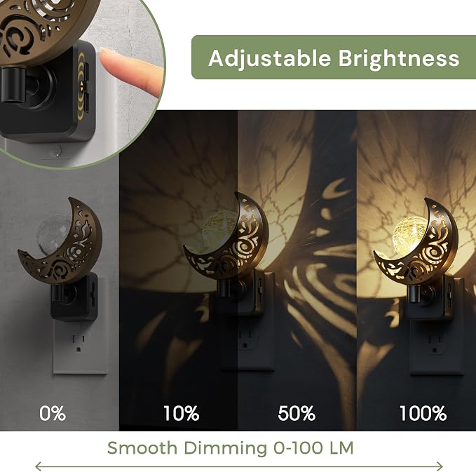 L LOHAS LED Night Lights Plug into Wall: Moon Sphere Decor Landscape Night Light, Dusk to Dawn Sensor Glass Globe Nightlight, 0-100LM Dimmable, for Bedroom Living Room Hallway