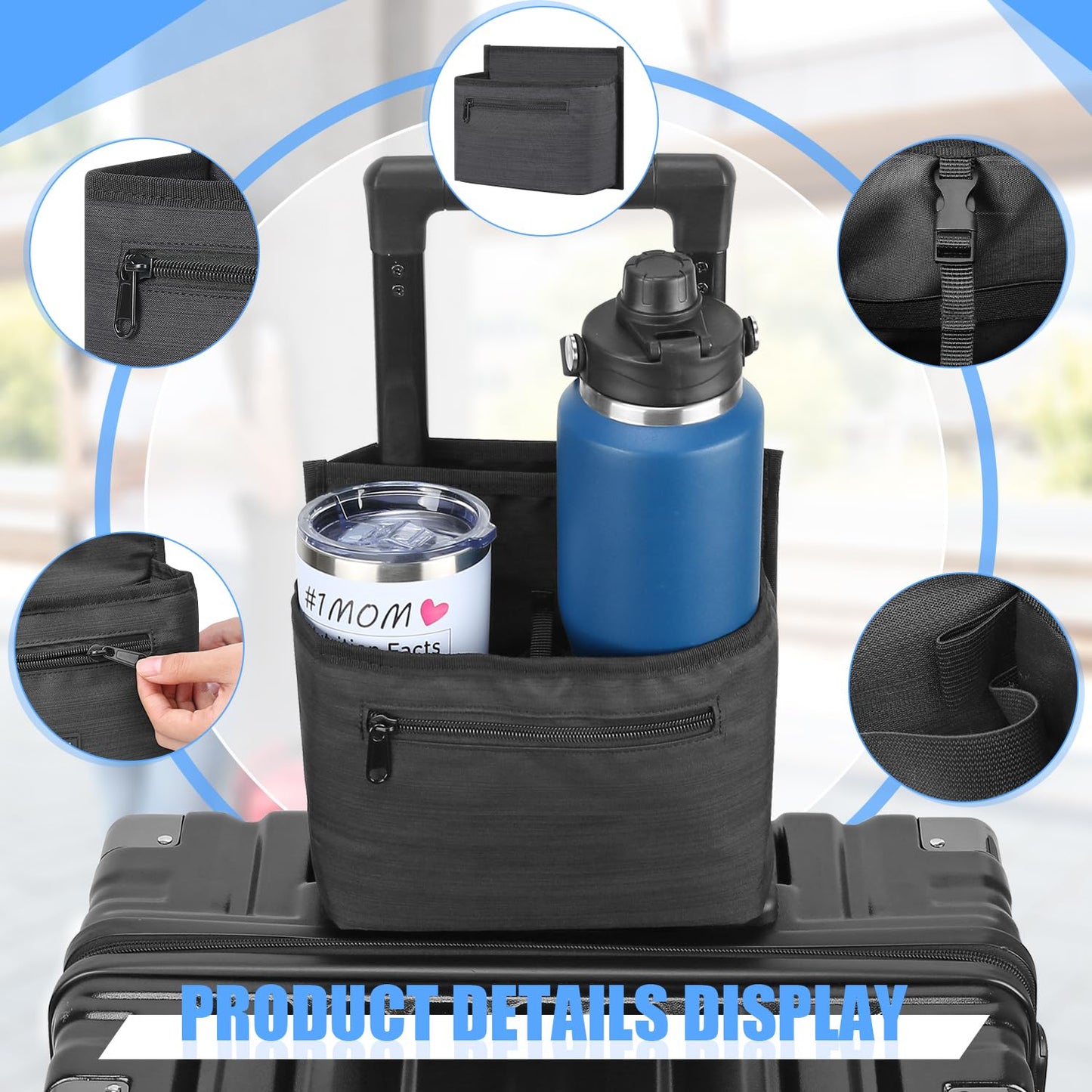 ZHCHG 2 Pack Luggage Travel Cup Holder Attachment for Suitcase Drink Carrier Caddy, Coffee Mug and Tumblers, Traveler Carry on Hands Free Accessory- Gifts for Flight Attendants Travelers Accessories