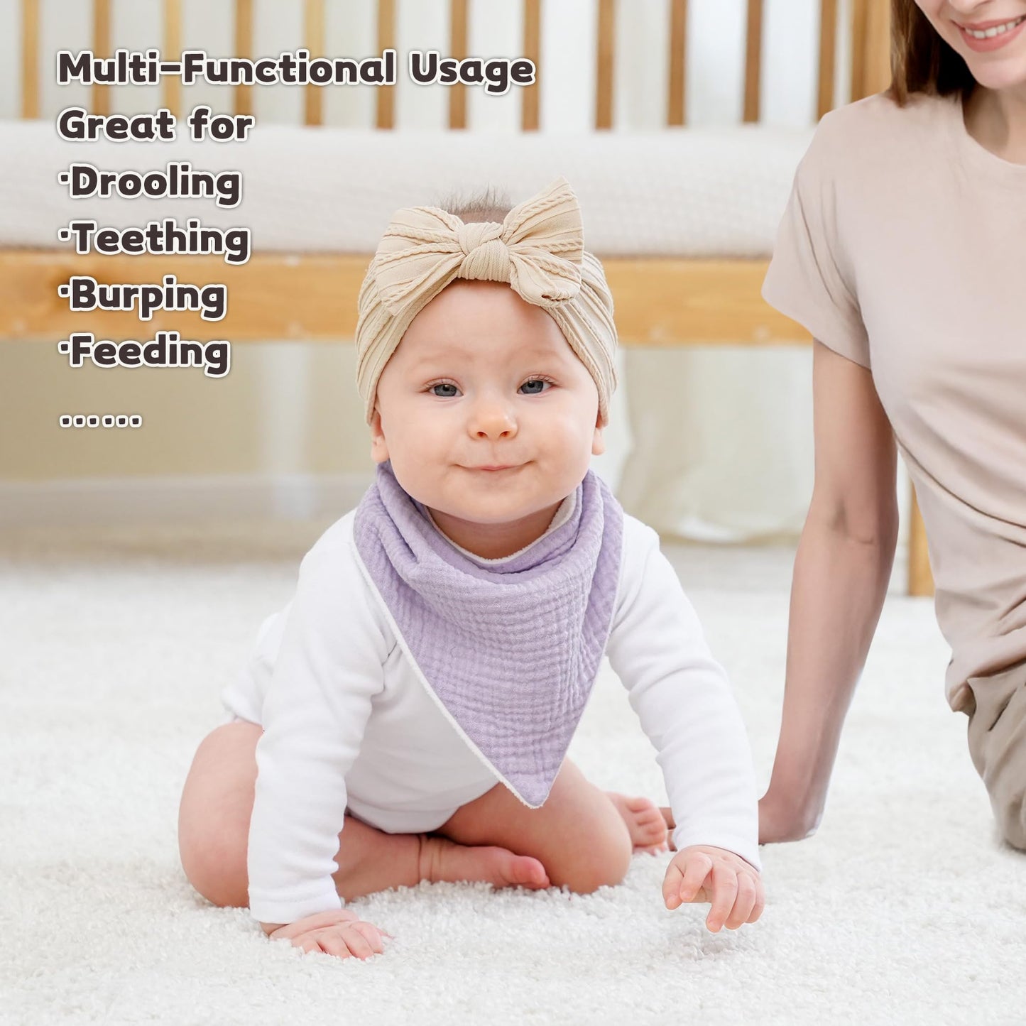 Susurration Muslin Baby Drool Bibs 6Pack Soft Triangular Adjustable Baby Bandana Bibs for Unisex Girls & Boys (Pink)