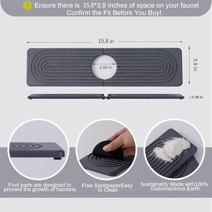 Stone Faucet Mat for Kitchen Sink，Super Absorbent Diatomite Fast Drying Stone