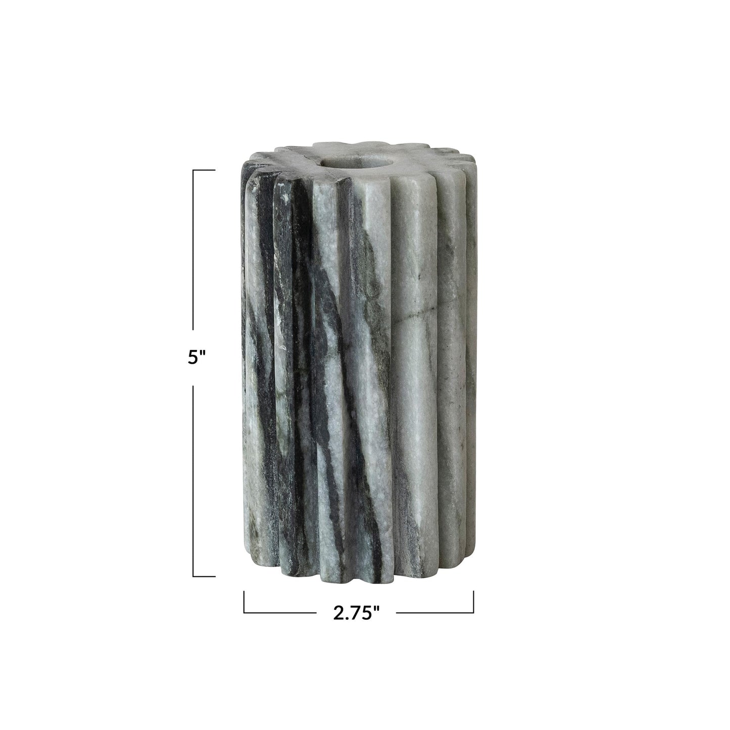 Bloomingville Round Marble Fluted 2-Sided Tealight/Taper Candle Holder, Black Mélange