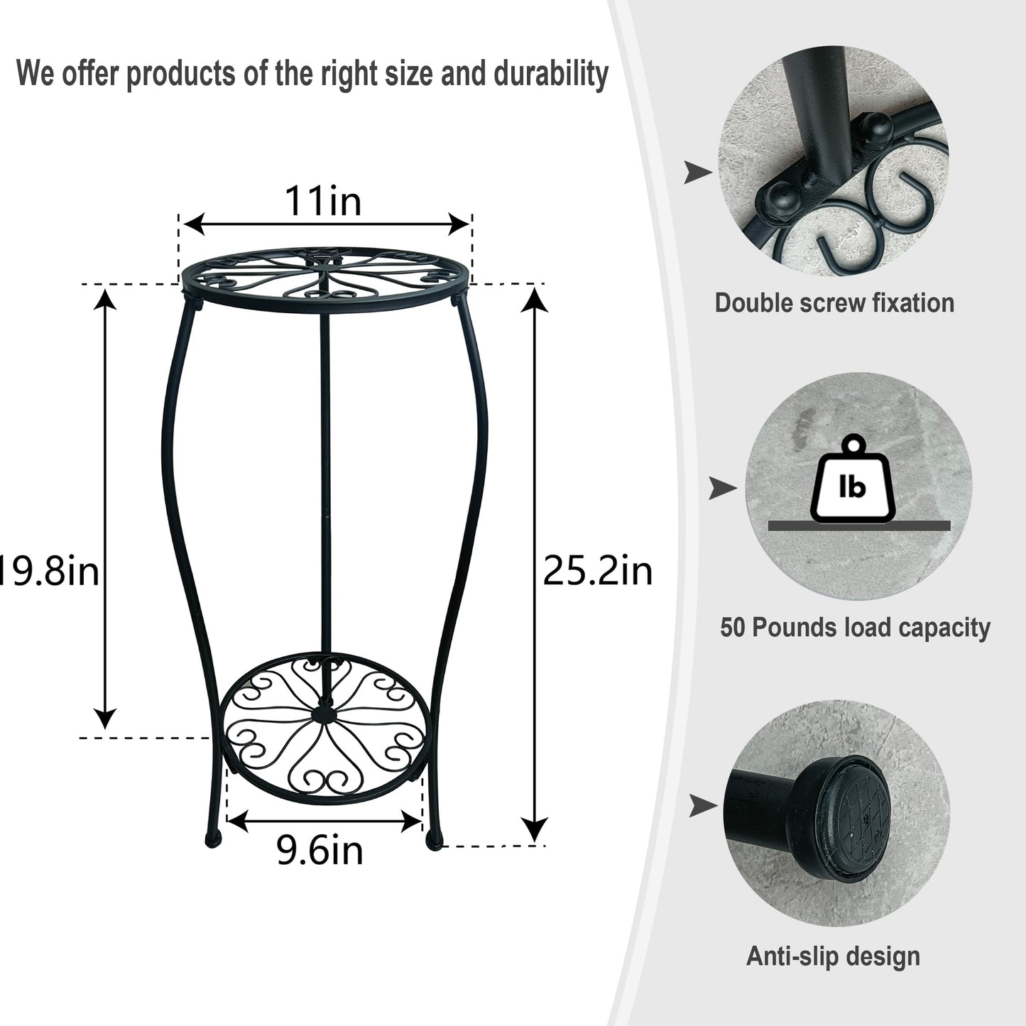 2 Pack 25.2 inch Metal Plant Stand Rack for Round Flower Pot, 2 Tier Potted Holder Indoor Outdoor Rustproof Wrought Iron Heavy Duty Planter Shelf for Corner Living Room Balcony Garden Patio, Black