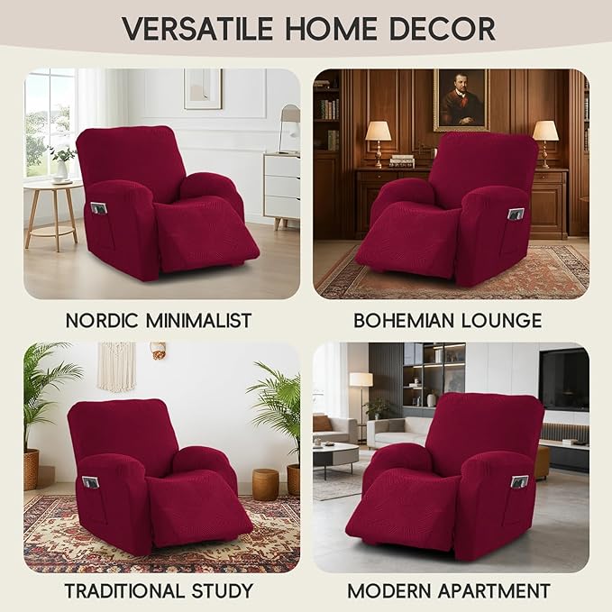 Recliner Chair Covers, 4-Piece Stretch Geometric Strokes Jacquard Reclining