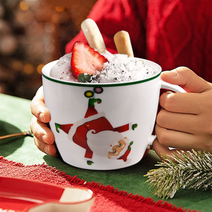 fMSDD Merry Christmas Coffee Mug Huge Novelty Cup Funny Ceramic Soup Bowl with Handle, 30 oz Wide, Multi-purpose, Santa Mug for Co-workers, Friends, Holiday Decor, White Green Letters