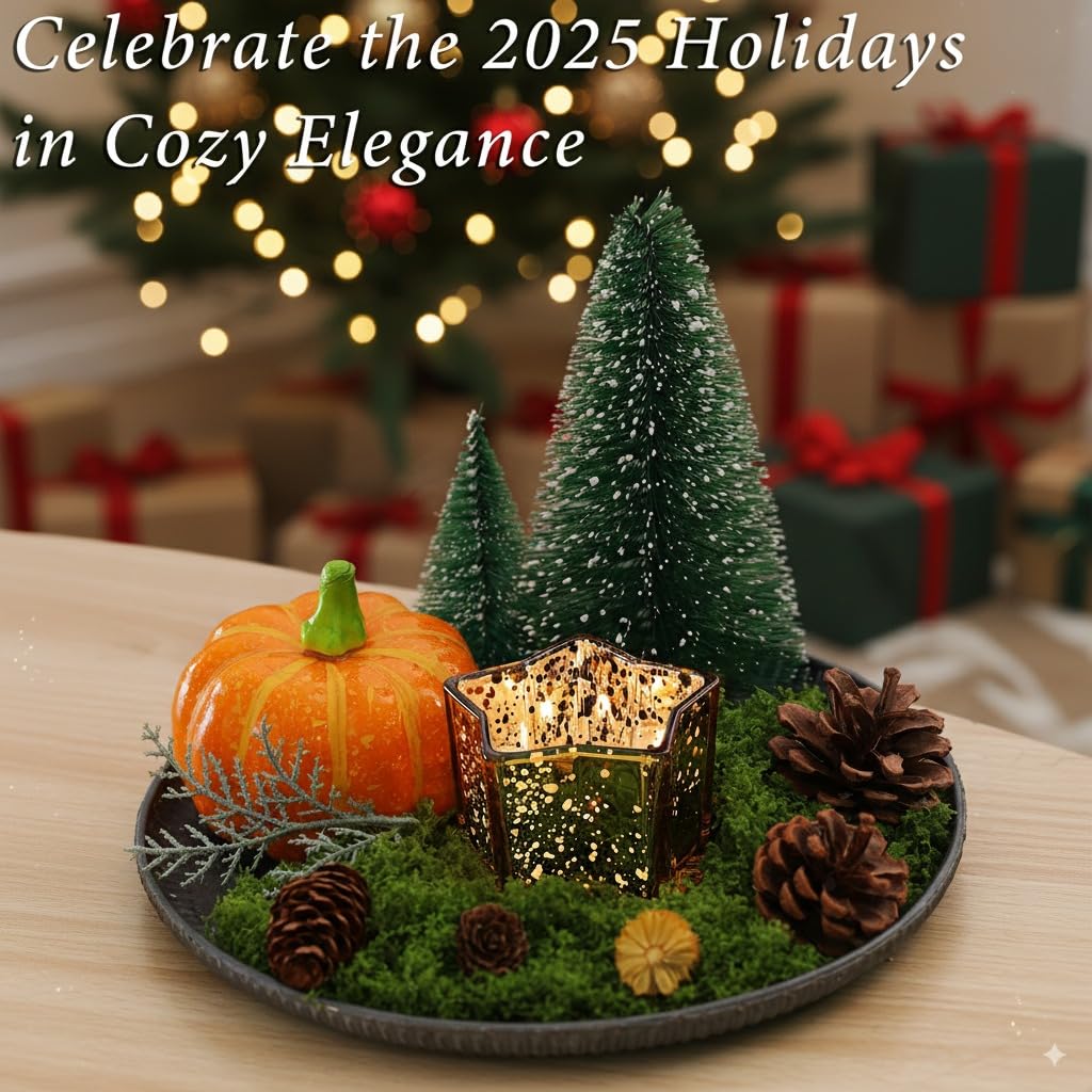Letine 8pcs Gold Star Candle Holders Set - Elegant Tea Light & Votive Holders for Diwali, Weddings, Fall Decor - Mercury Glass Star Jars with Celestial Glow(2.44" Height)