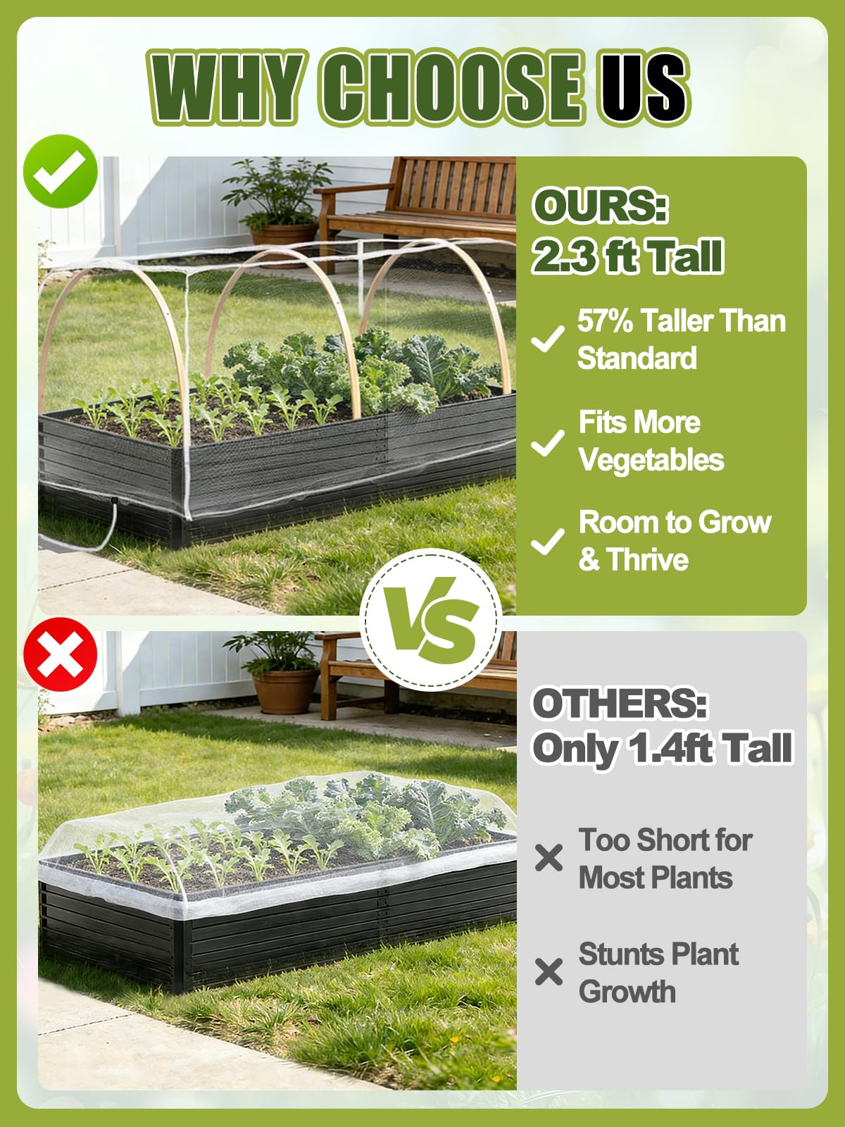 2 pcs Windproof Garden Netting for Raised Beds (4ft L x 2ft W x 1ft H) - 60 Mesh Bird Netting Garden Bed Cover with Drawstring & 40 Clips for Vegetables Flowers, Excluding Hoops or Frames