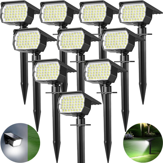 Tadyreal Solar Spot Lights Outdoor 10 Pack, [46 LED/3 Modes] Solar Landscape Spotlights Waterproof, 2-in-1 Auto On/Off Solar Powered Lights for Outside Yard Garden Wall Pathway(Cool White)