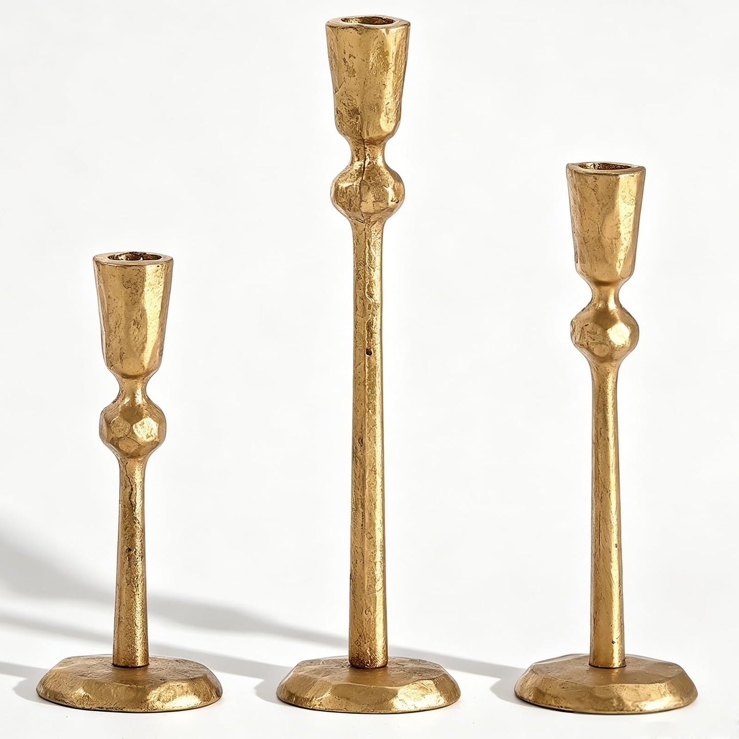 Wenbery Gold Taper Candle Holders Set of 3, Heavy Candlestick Holders Decorative Candle Stand for Table Centerpiece, Cast Iron Candle Stick Holder Decor