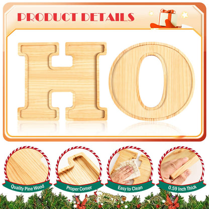 AWIZOM 2 Pcs Christmas Charcuterie Boards HO Wooden Serving Platters Christmas Pine Wood Trays Wooden Snack Cookie Dish Plates for Home Kitchen Xmas Holiday Housewarming Dinnerware Presents