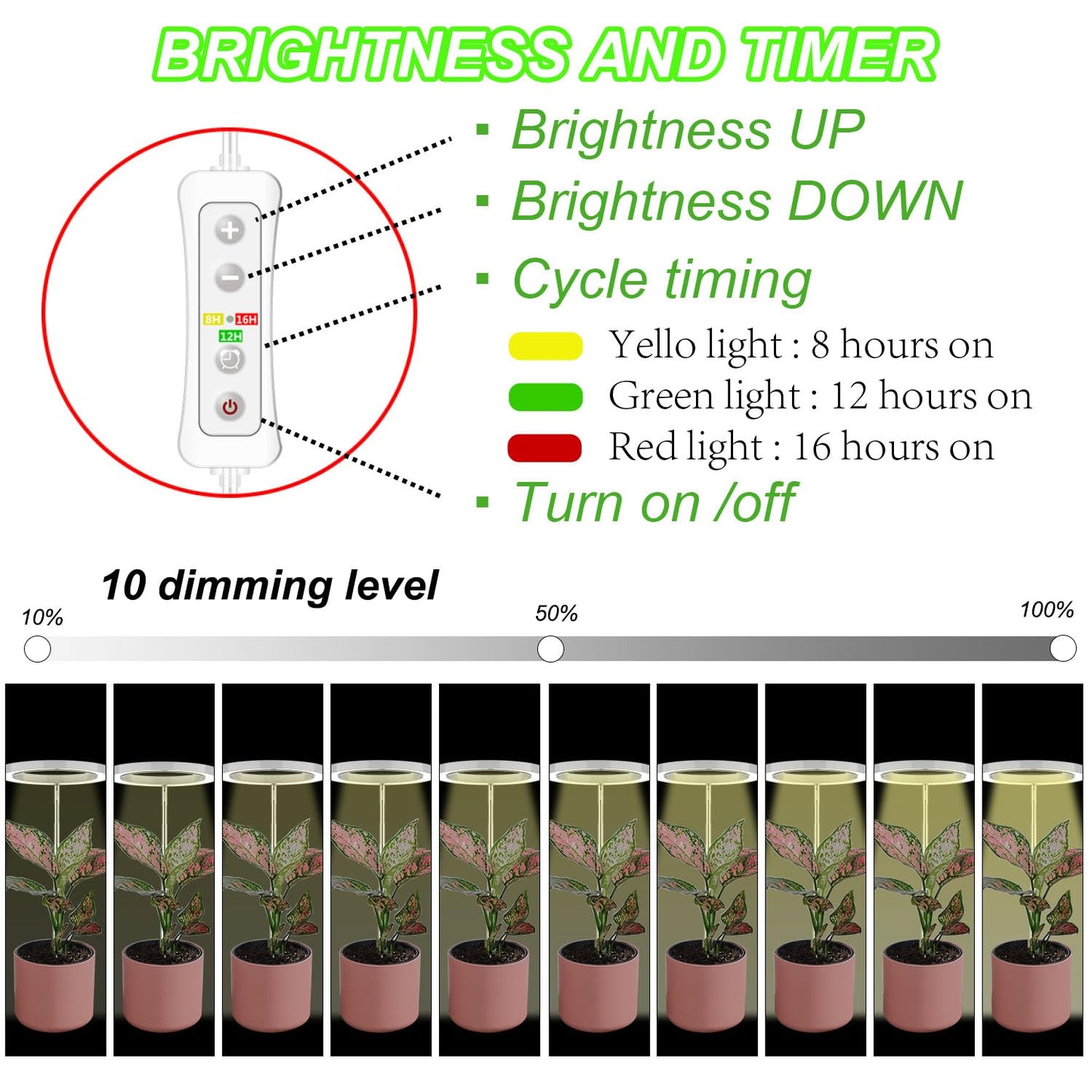 Plant Grow Light,yadoker LED Growing Light Full Spectrum for Indoor Plants,Height Adjustable, Automatic Timer, 5V Low Safe Voltage