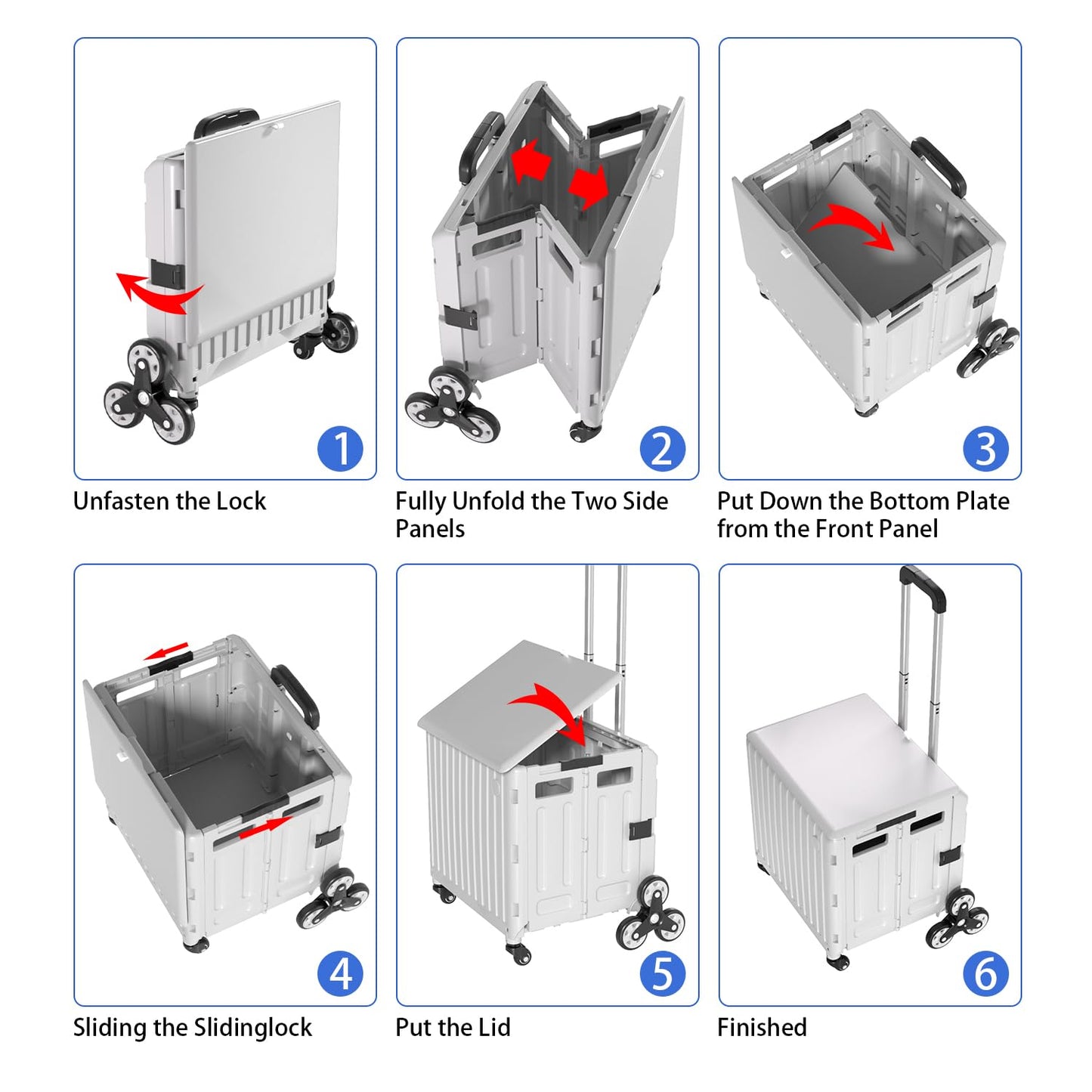TODAYGO Stair Climbing Cart with Wheels: Collapsible Rolling Cart for Teachers School Supplies Books Art Projects Grocery Trade Shows & Stairs Foldable Utility Organizer with Lid Crate Basket Shelves