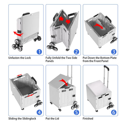 TODAYGO Stair Climbing Cart with Wheels: Collapsible Rolling Cart for Teachers School Supplies Books Art Projects Grocery Trade Shows & Stairs Foldable Utility Organizer with Lid Crate Basket Shelves