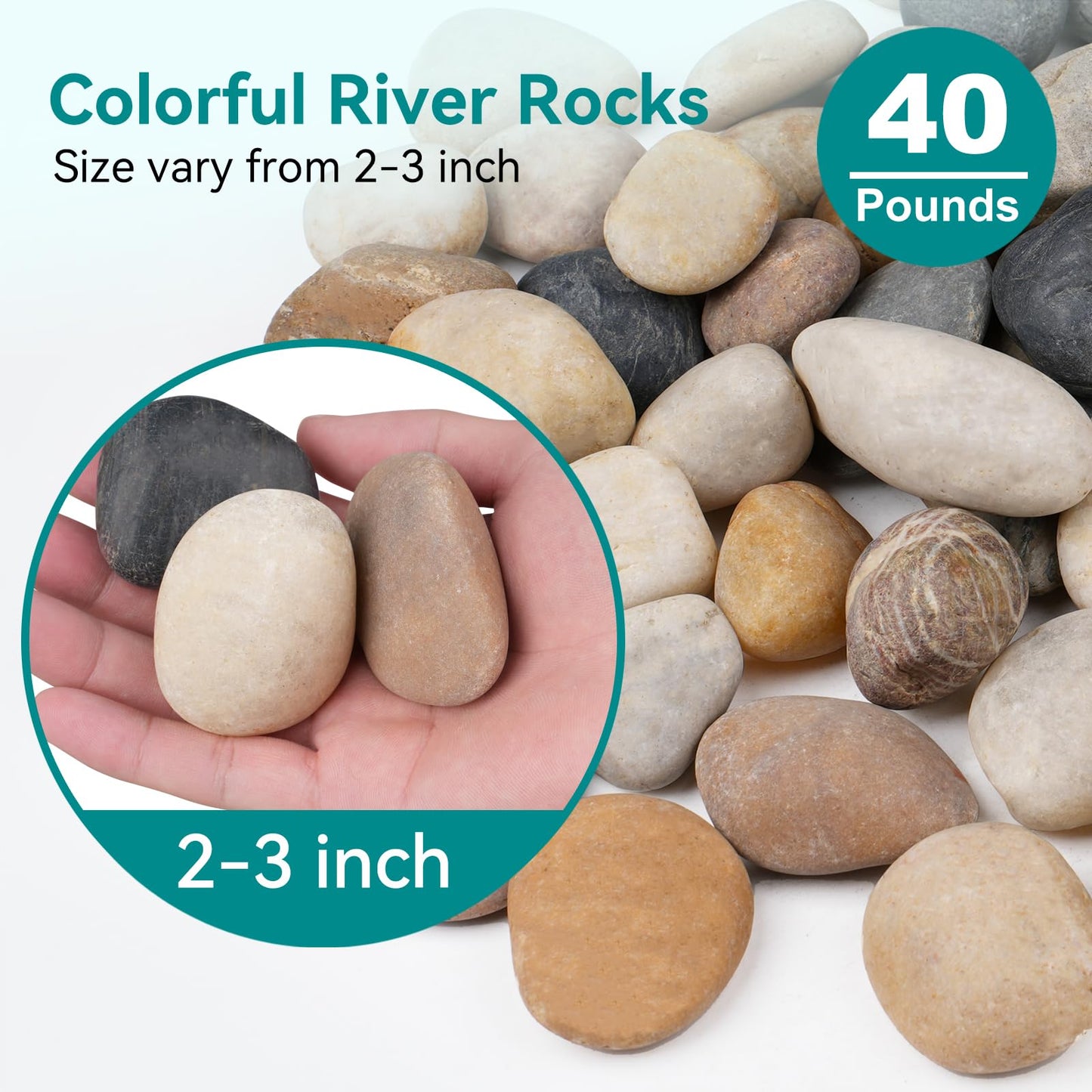Rahato 40 lbs Rocks for Outdoor Landscaping, 2"-3" Aquarium Rocks for Fish Tank, Natural Decorative Garden Stone for Plants, Flower Pots, Vase, Walkways, Yard