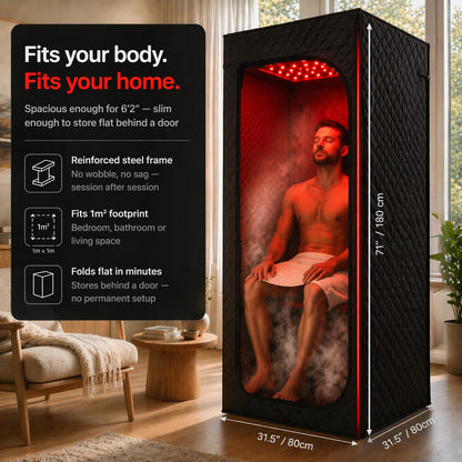 REVIIV Infrared Sauna Box for Home with 660nm & 850nm Red Light Therapy, Foldable Full Body Portable Steam Sauna Tent, 1500W Steamer + Chair, 71" Tall, 9 Heat Levels for Detoxification – DeepLight+