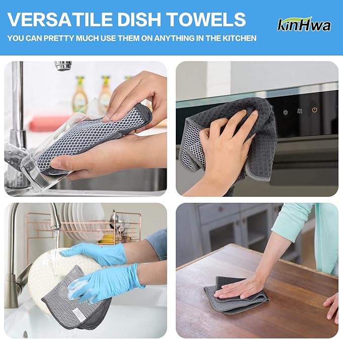 KinHwa Kitchen Washcloths for Dishes Absorbent Microfiber Dish Cloths Quick Dry