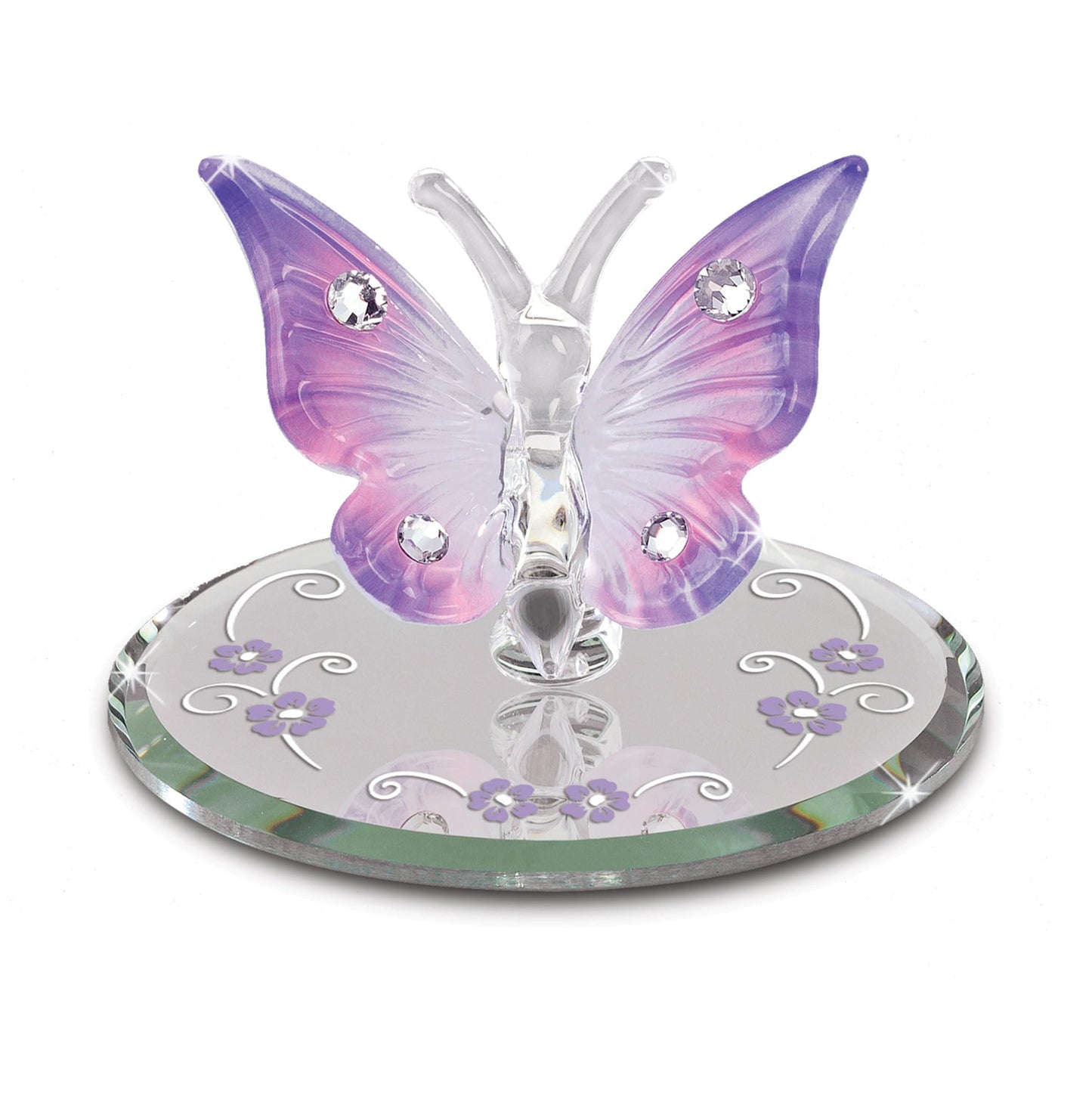 Glass Baron Lavender Butterfly Glass Figure with Austrian Crystal Accents & Airbrush Color, Mini Handmade Butterfly Figurine, Tabletop Home Décor