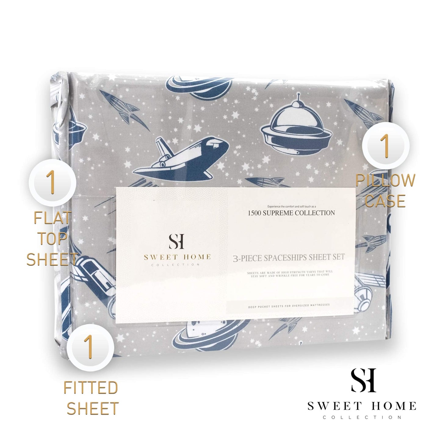 1500 Supreme Kids Bed Sheet Collection - Fun Colorful and Comfortable Boys and Girls Toddler Sheet Sets - Deep Pocket Wrinkle Free Soft and Cozy Bedding - Twin, Spaceships