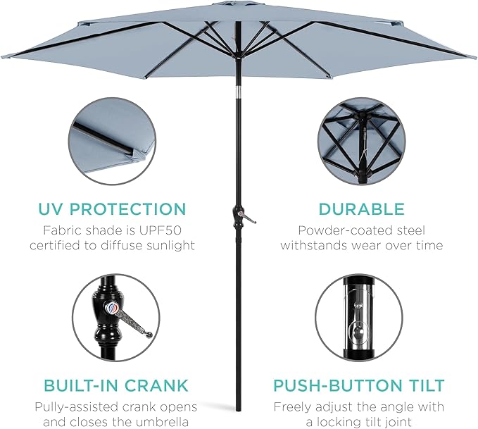 Best Choice Products 10ft Outdoor Table Compatible Steel Polyester Market Patio Umbrella w/Crank and Easy Push Button Tilt
