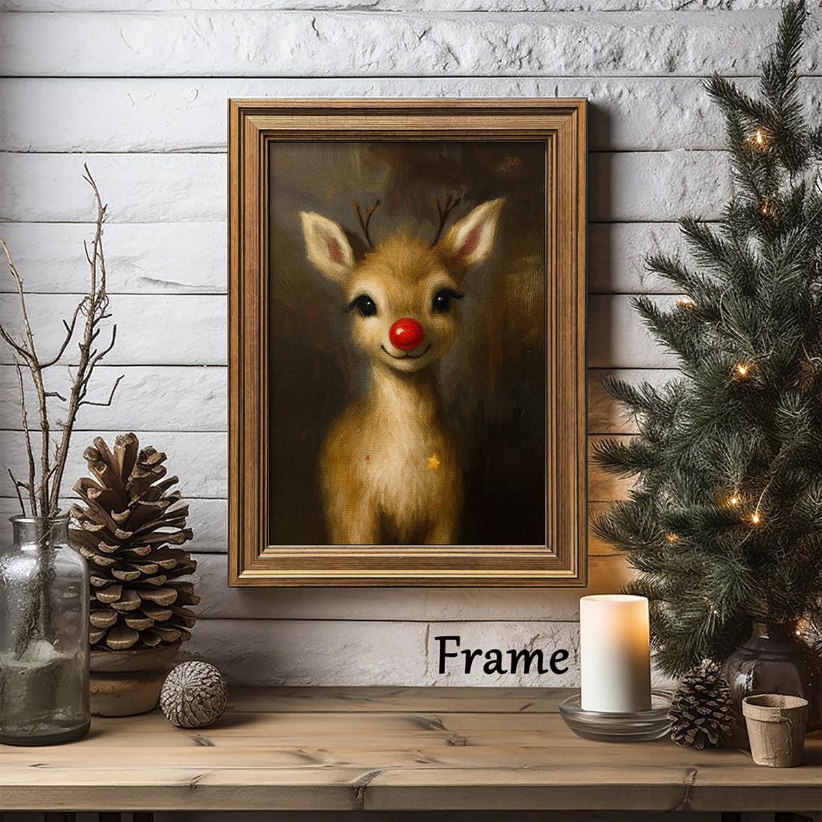 Hamduker Clown Reindeer Wall Art Decor, Christmas Xmas Art Reindeer Posters, Cute Clown Reindeer Pictures for Office Living room Bedroom (Size: 9.5''x12''x1pcs)
