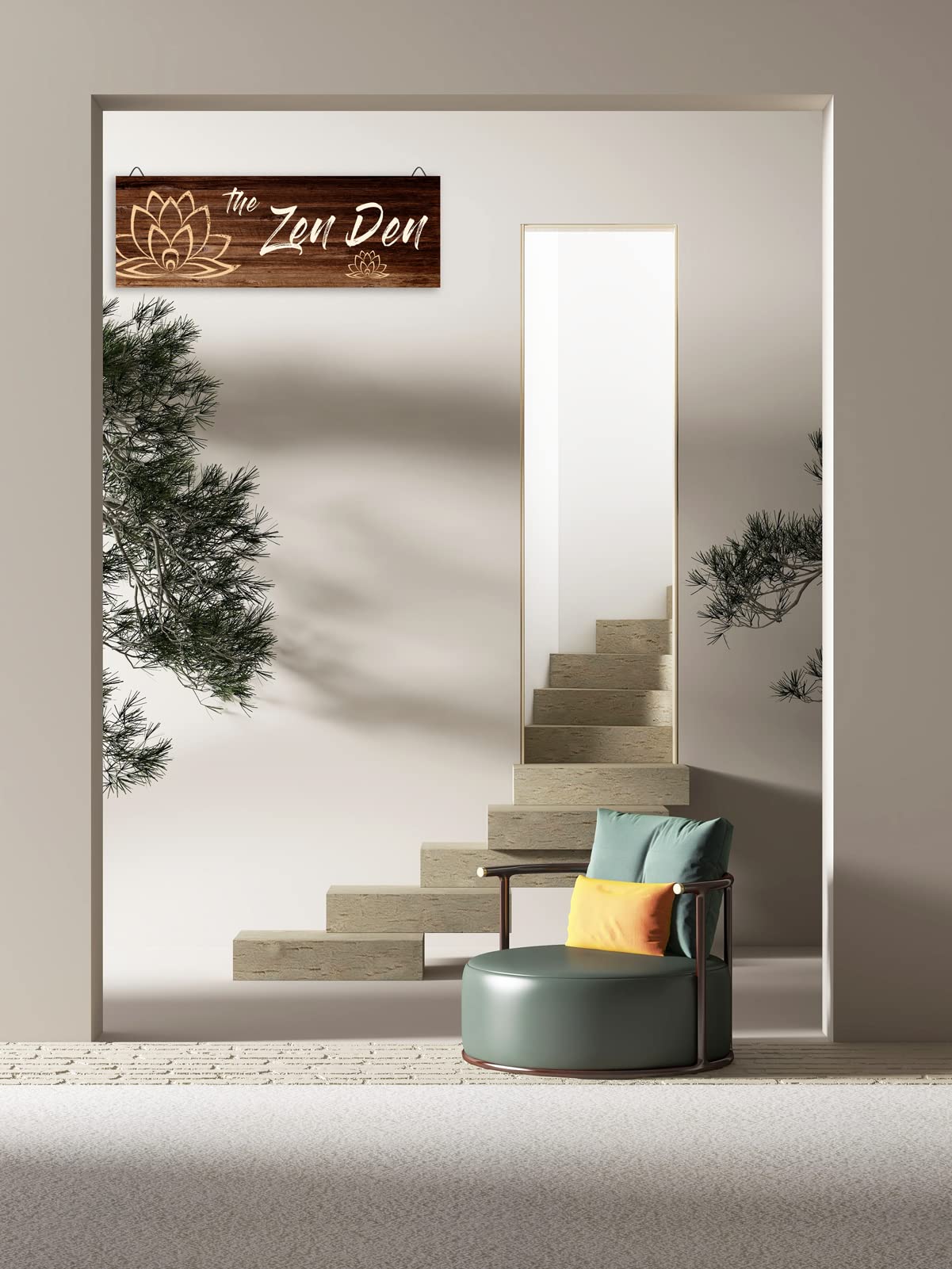 Chuniff The Zen Den Wooden Wall Sign, 13.7 x 4.7 Inches Hippie Room Decoration with Hooks, Hanging Meditation Accessories Decor for Chakra, Spiritual Room Accents