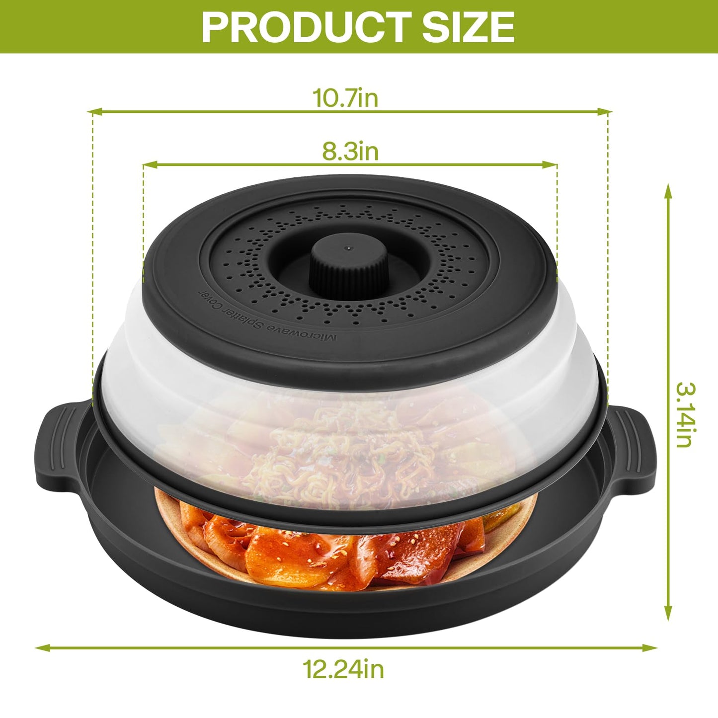 Microwave Splatter Cover for Food with Anti-scald Base Plate,Large Plastic & Silicone Vented Avoid Scalding Collapsible Guard Lid, Plate Holder & Kitchen Colander for Meal Prep-10.7 Inch (gray)