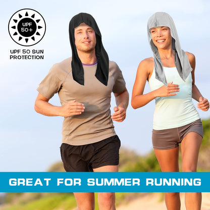 Bencailor 4 Pack Cooling Hoodie Towels Cooling Towels for Neck and Face Head Wrap UPF 50 UV Sun Protection for Sport Workout Camping(Black and Gray,Classic Style)