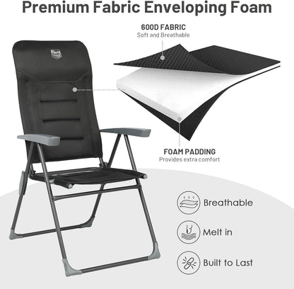 TIMBER RIDGE 7-Level Reclining Camping Chair, Adjustable Folding Patio Chair with High Back for Adults, Lightweight Aluminum Padded Lawn Chair for Outside, Heavy Duty Supports 300 LBS, Black-1 Pack